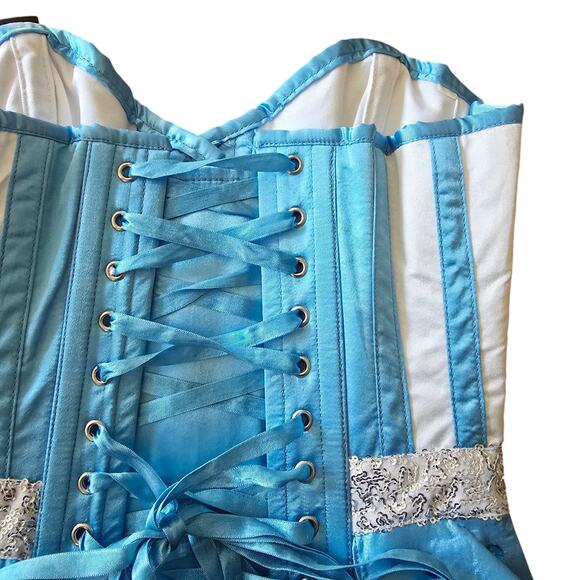 NWT Corset Story Blue Silver Overbust Corset Ren Fair Cosplay Top Size UK8 US4 - Picture 10 of 16
